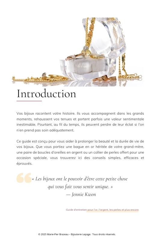 Guide d'entretien pour l'or, l'argent, les perles et plus encore