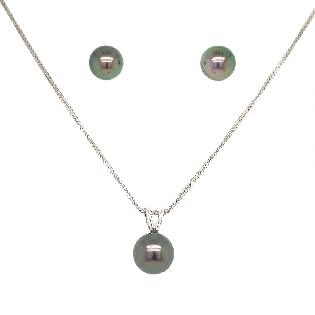 Tahitian pearl necklace and earrings set PJ-PT-ENS01
